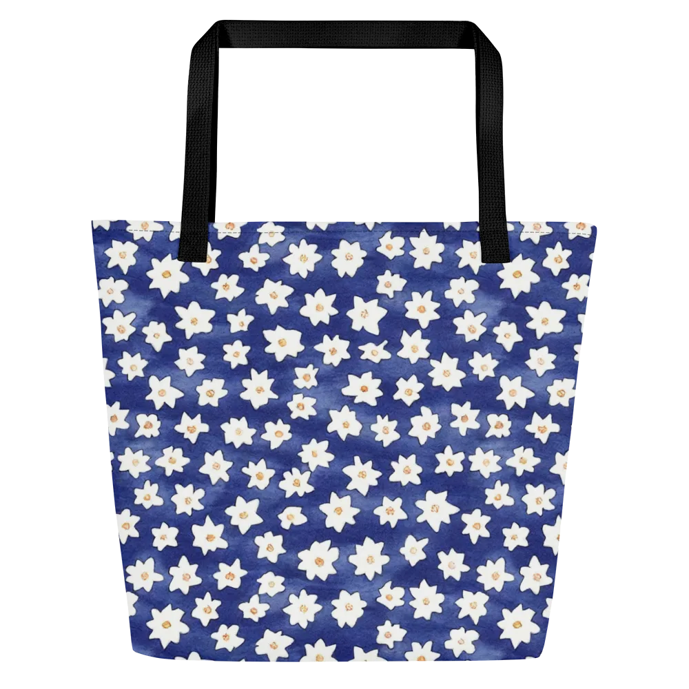 Indigo Blossom Drift on Large Tote Bag W/ Pocket — Front