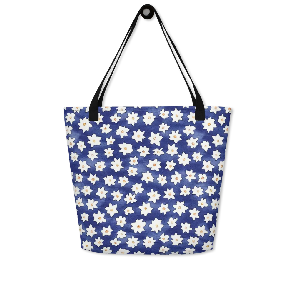 Indigo Blossom Drift on Large Tote Bag W/ Pocket — Front