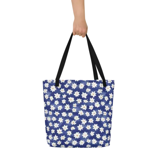 Indigo Blossom Drift on a Large Tote Bag W/ Pocket