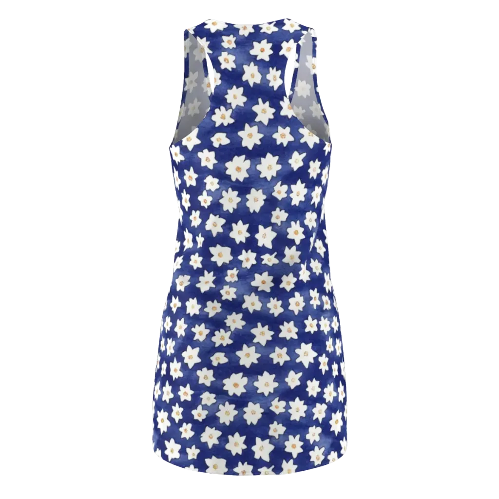 Indigo Blossom Drift on Racerback Dress — Back