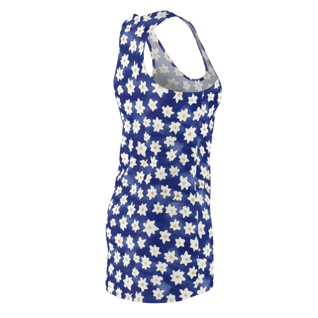 Indigo Blossom Drift on Racerback Dress — Back Side