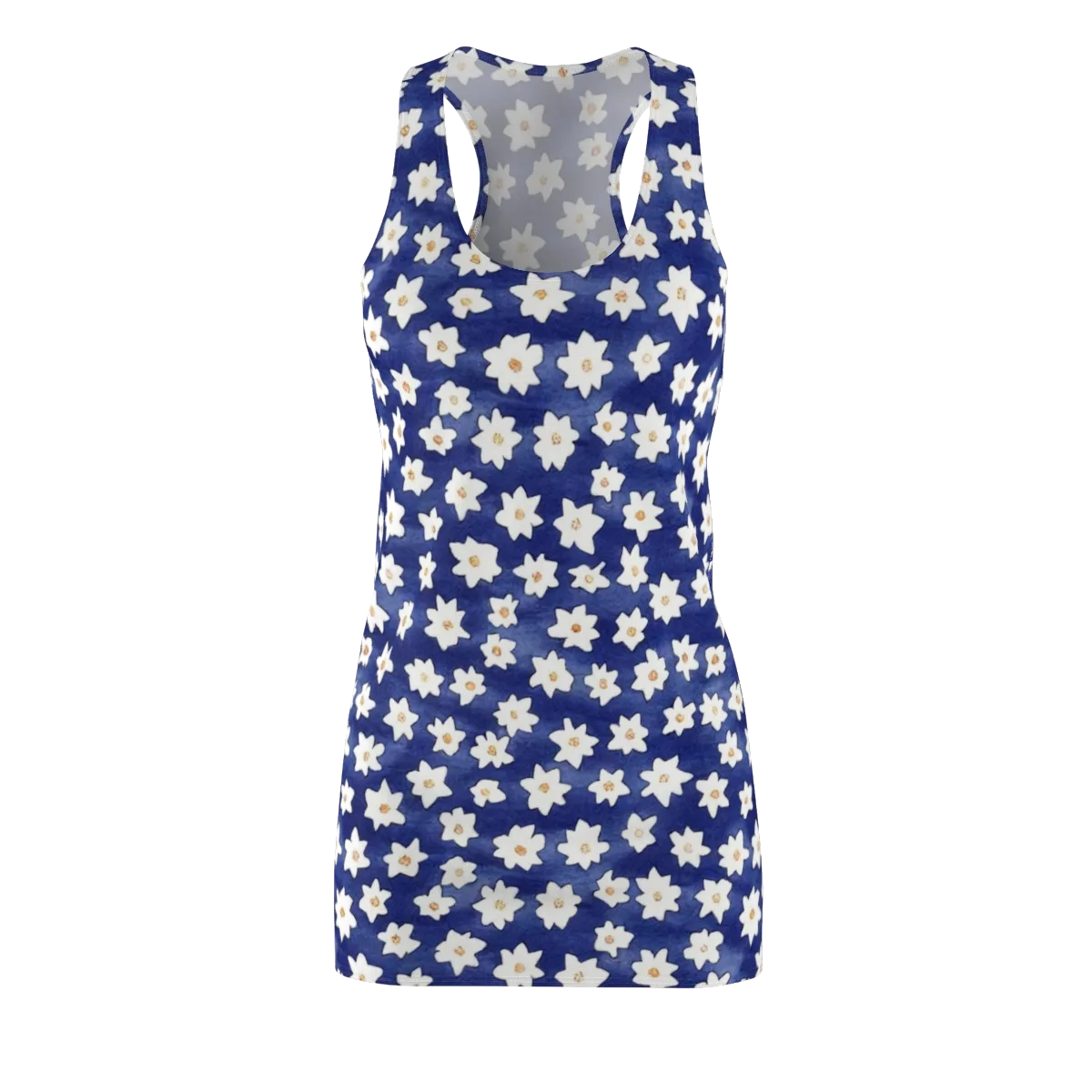 Indigo Blossom Drift on Racerback Dress — Front
