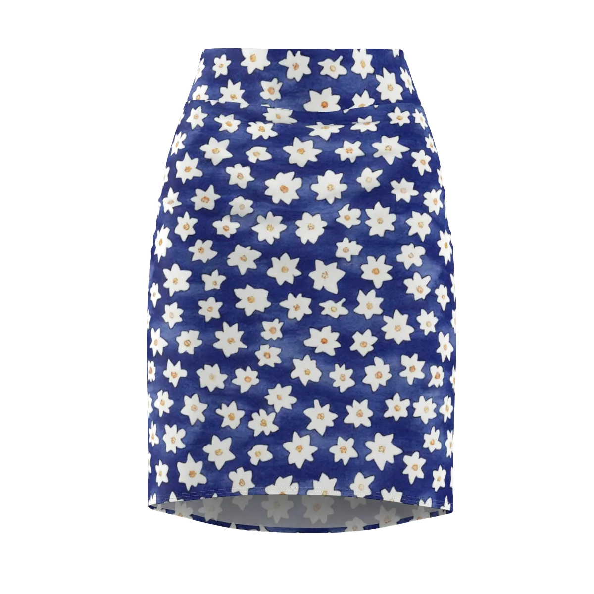 Indigo Blossom Drift on Pencil Skirt — Front