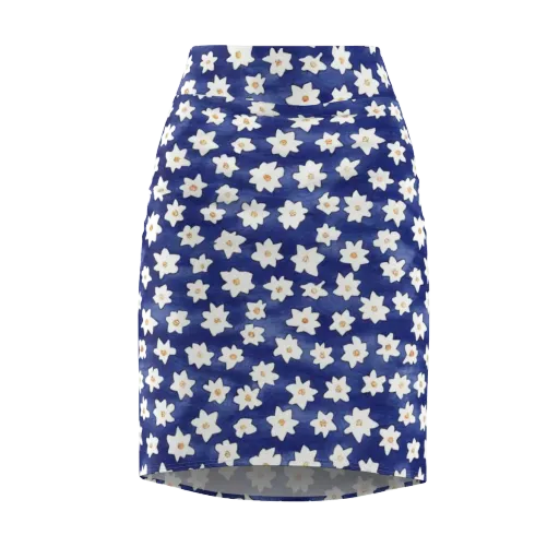 Indigo Blossom Drift on a Pencil Skirt