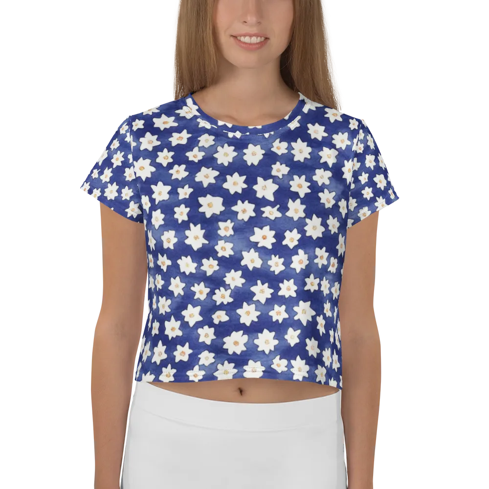 Indigo Blossom Drift on Crop Tee — Front