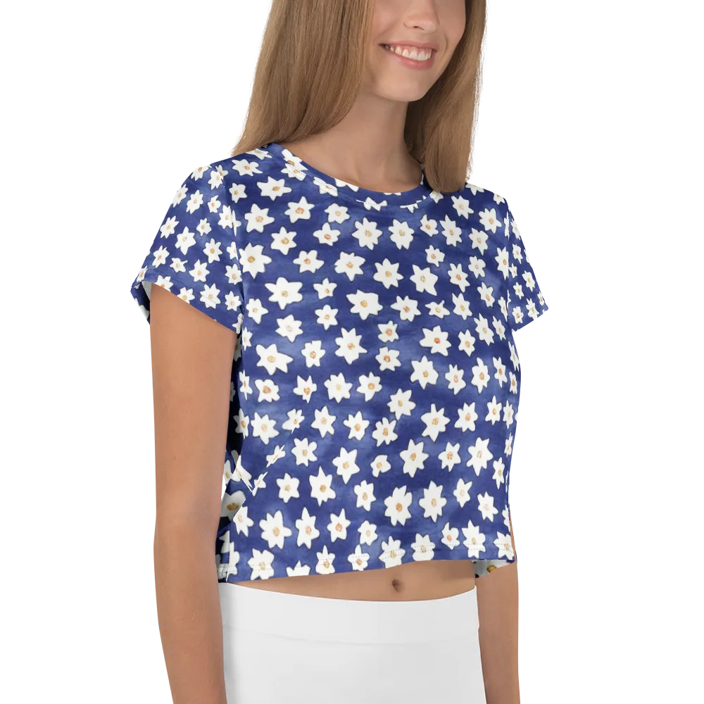 Indigo Blossom Drift on Crop Tee — Right
