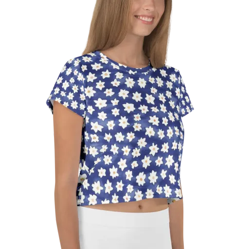 Indigo Blossom Drift on a Crop Tee