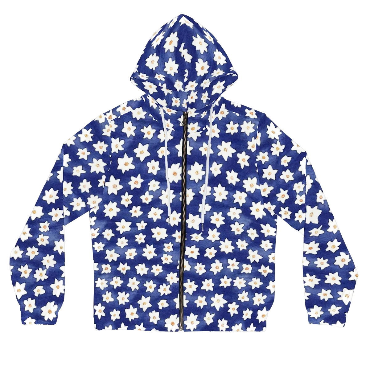 Indigo Blossom Drift on Women's Full-Zip Hoodie — Front