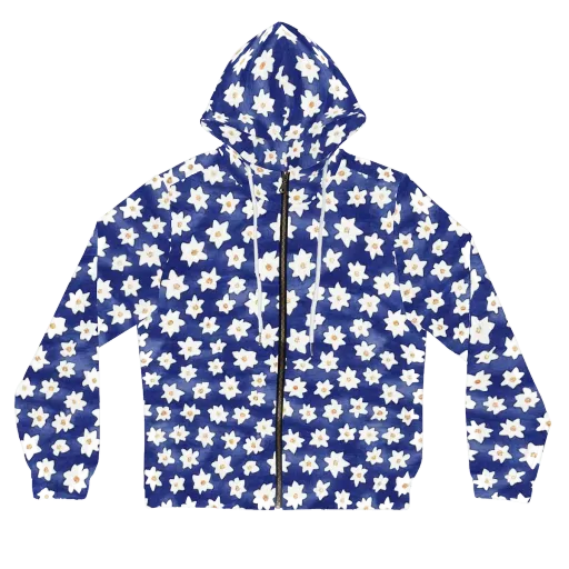 Indigo Blossom Drift on a Women's Full-Zip Hoodie