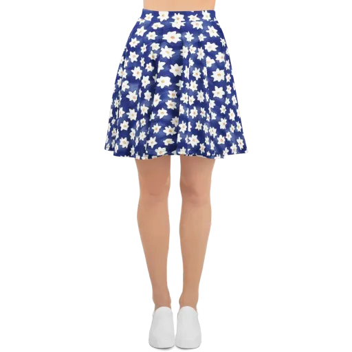 Indigo Blossom Drift on a Skater Skirt