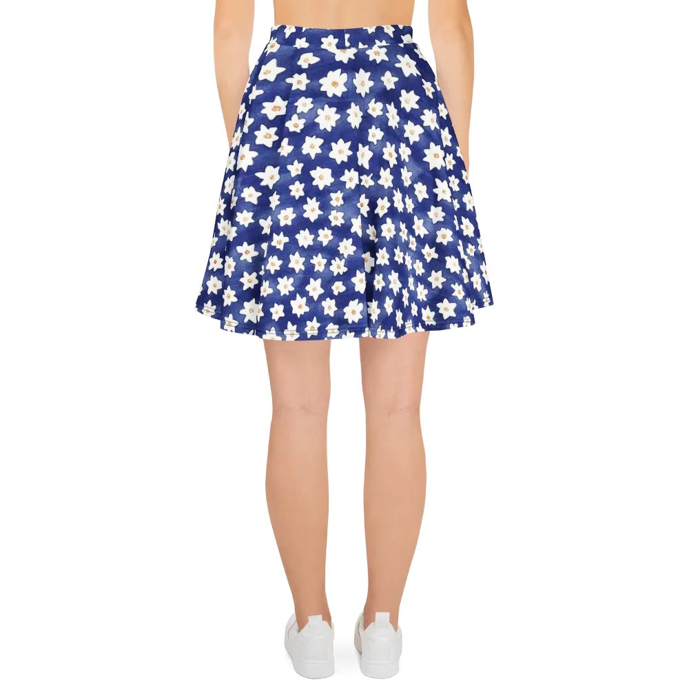 Indigo Blossom Drift on Skater Skirt — Back