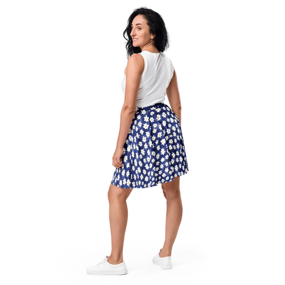 Indigo Blossom Drift on Skater Skirt — Back