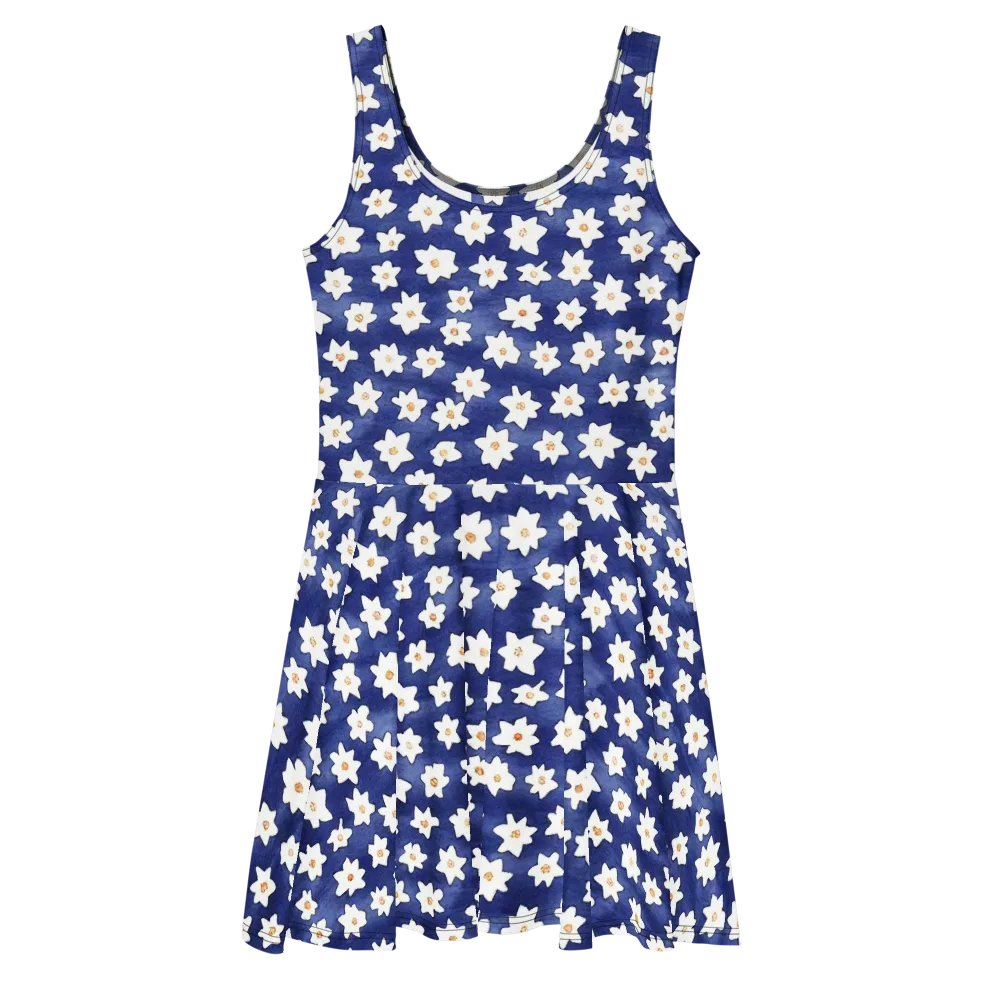 Indigo Blossom Drift on Skater Dress — Front