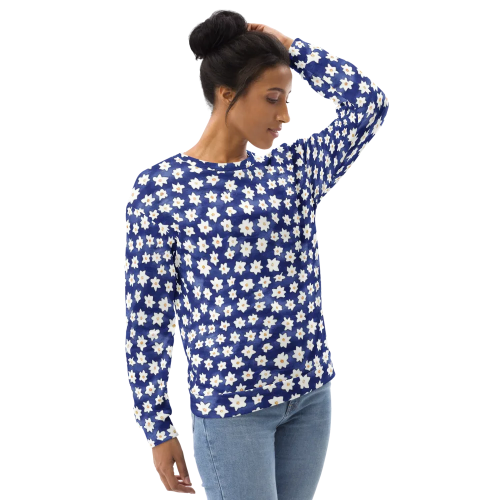 Indigo Blossom Drift on Sweatshirt — Right Front