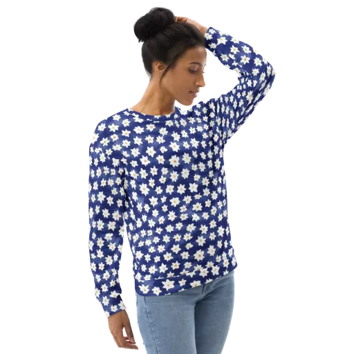 Indigo Blossom Drift on a Sweatshirt