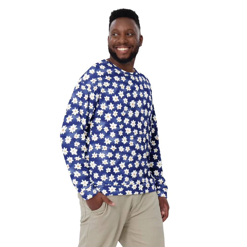 Indigo Blossom Drift on Sweatshirt — Front