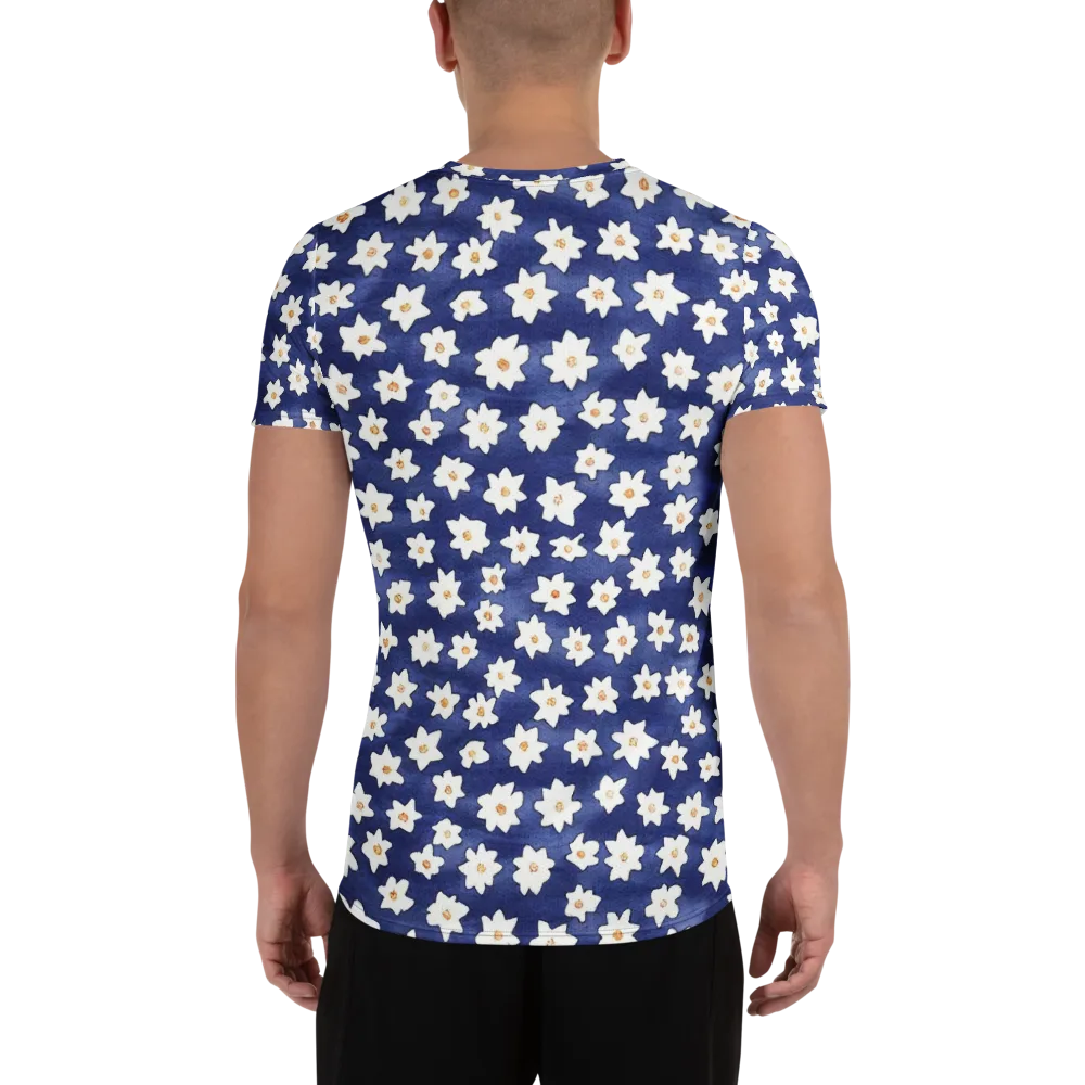 Indigo Blossom Drift on Men's Athletic T-Shirt — Back
