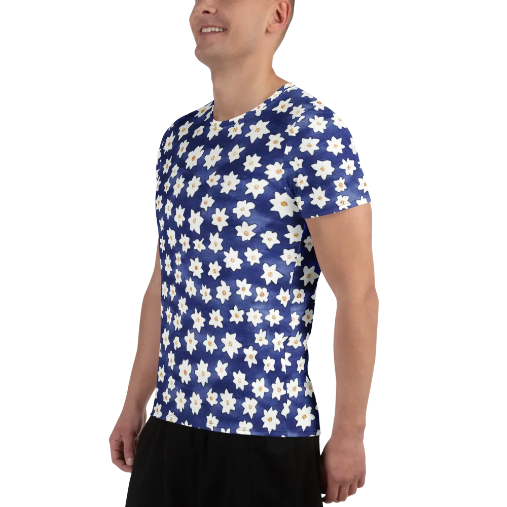 Indigo Blossom Drift on Men's Athletic T-Shirt — Left