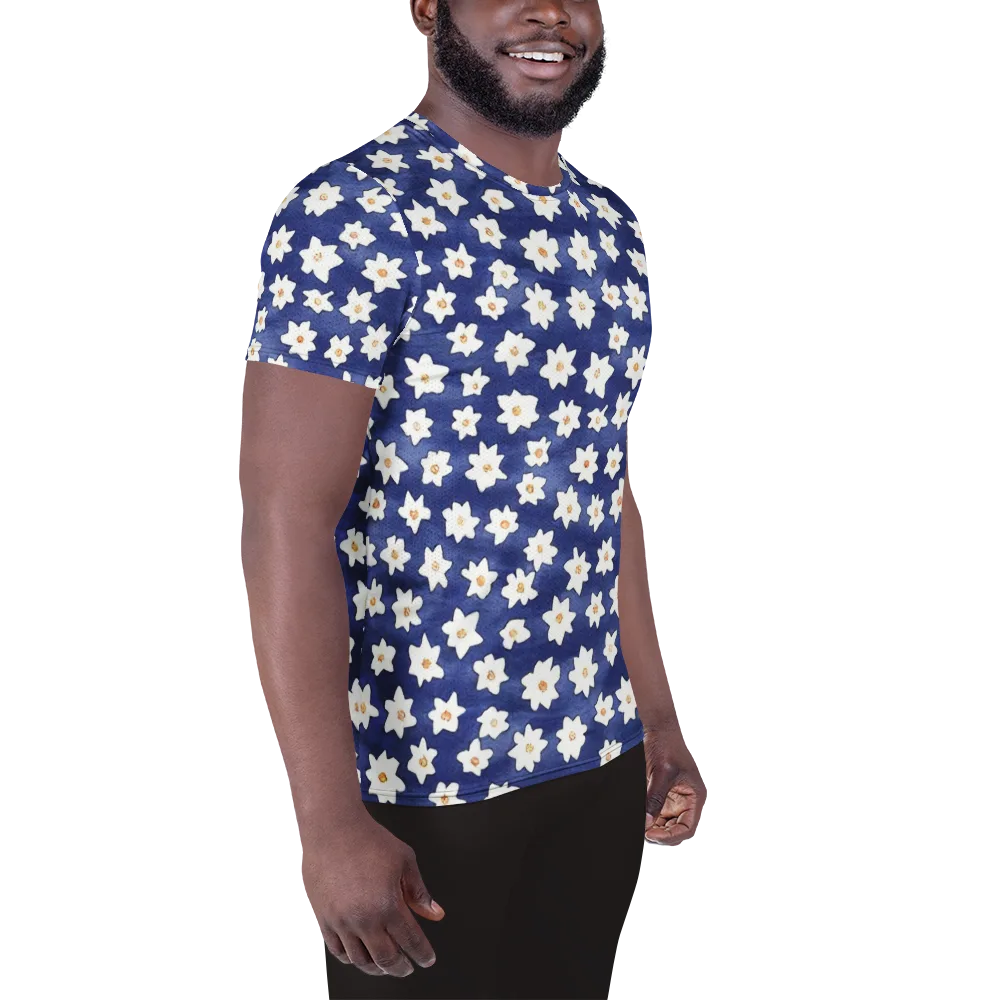 Indigo Blossom Drift on Men's Athletic T-Shirt — Right