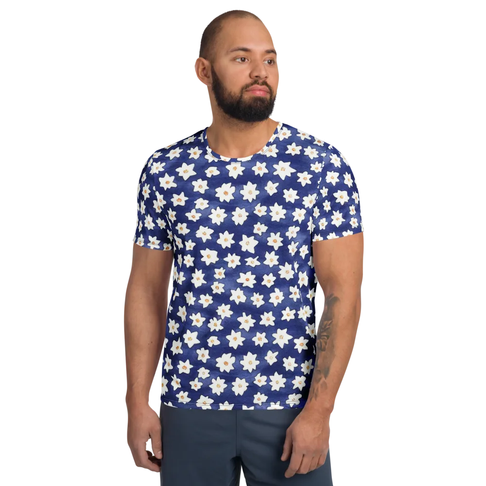 Indigo Blossom Drift on Men's Athletic T-Shirt — Front
