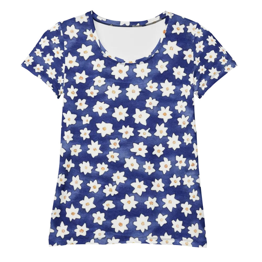 Indigo Blossom Drift on Women's Athletic T-Shirt — Front
