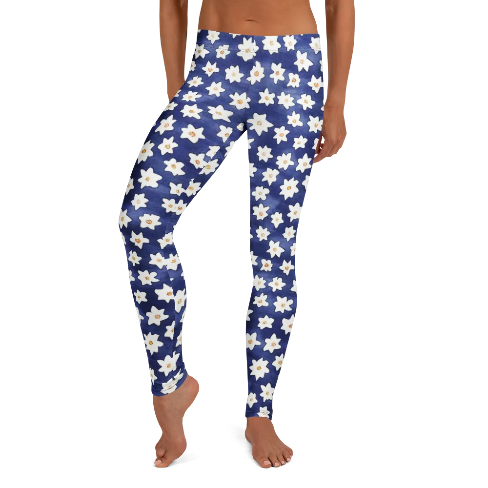 Indigo Blossom Drift on Leggings — Front