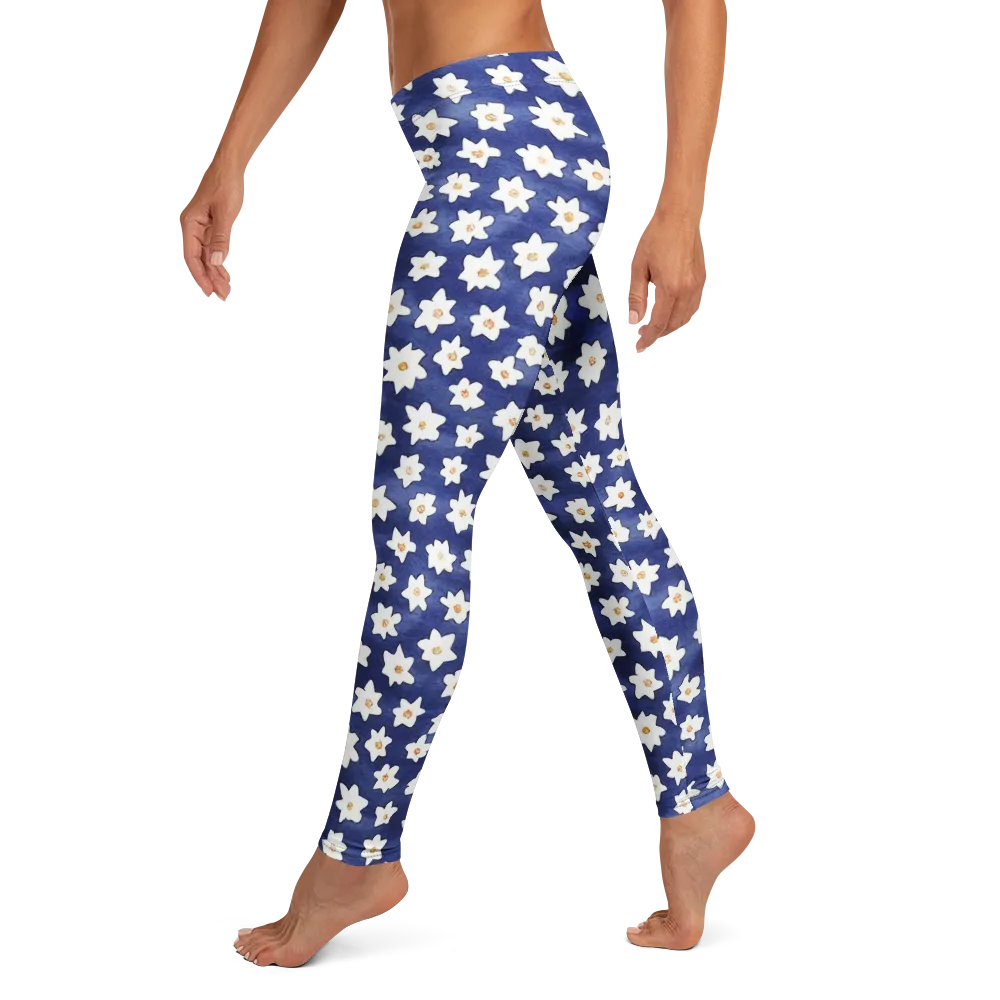 Indigo Blossom Drift on Leggings — Left