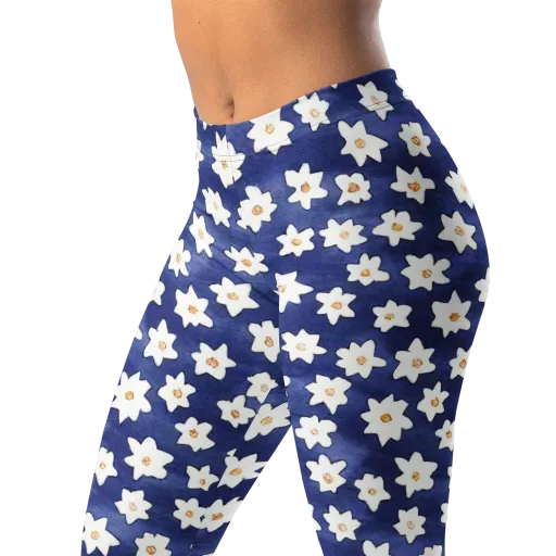 Indigo Blossom Drift on a Leggings