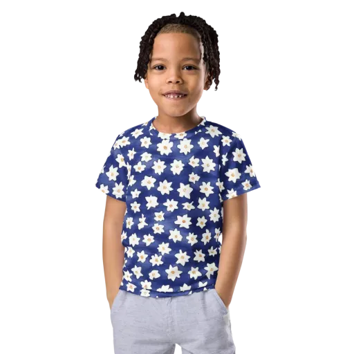Indigo Blossom Drift on a Kids Crew Neck T-Shirt