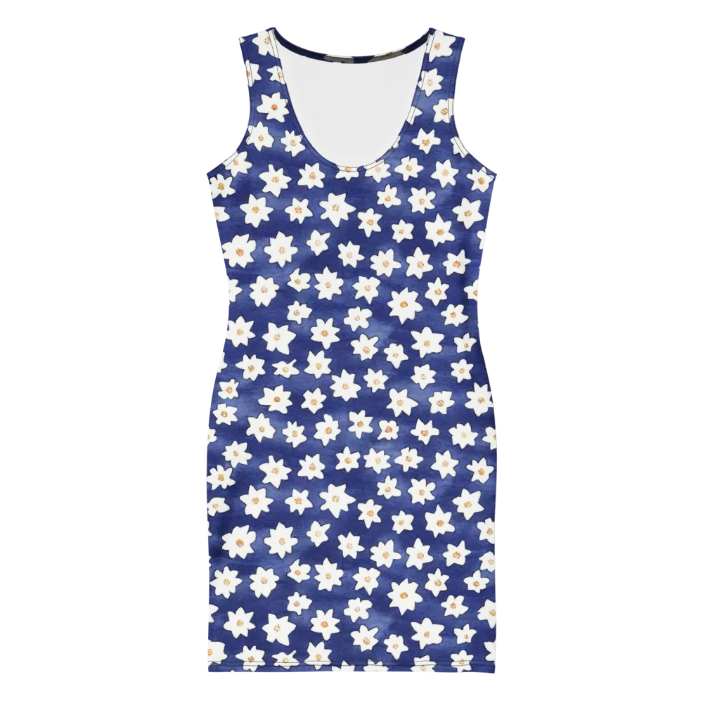 Indigo Blossom Drift on Bodycon Dress — Front