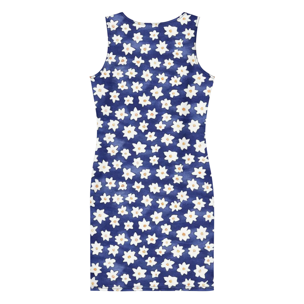 Indigo Blossom Drift on Bodycon Dress — Back