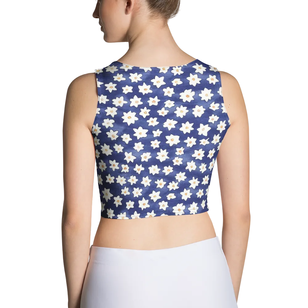 Indigo Blossom Drift on Crop Top — Back