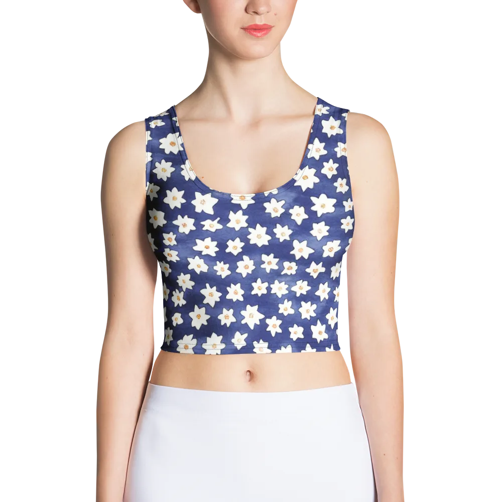 Indigo Blossom Drift on Crop Top — Front