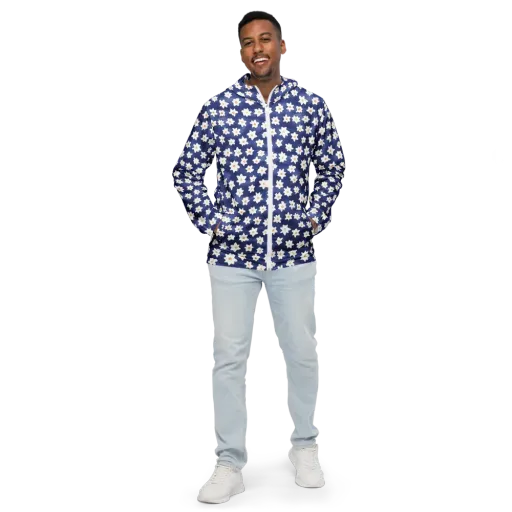 Indigo Blossom Drift on a Men's Windbreaker