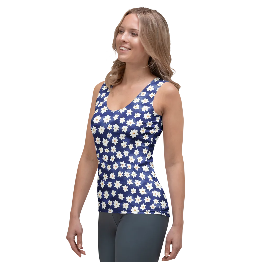 Indigo Blossom Drift on Women's Tank Top — Left Front