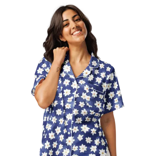 Indigo Blossom Drift on a Women's Short Sleeve Pajama Top