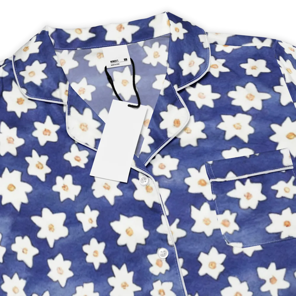 Indigo Blossom Drift on Women's Short Sleeve Pajama Top — Product details