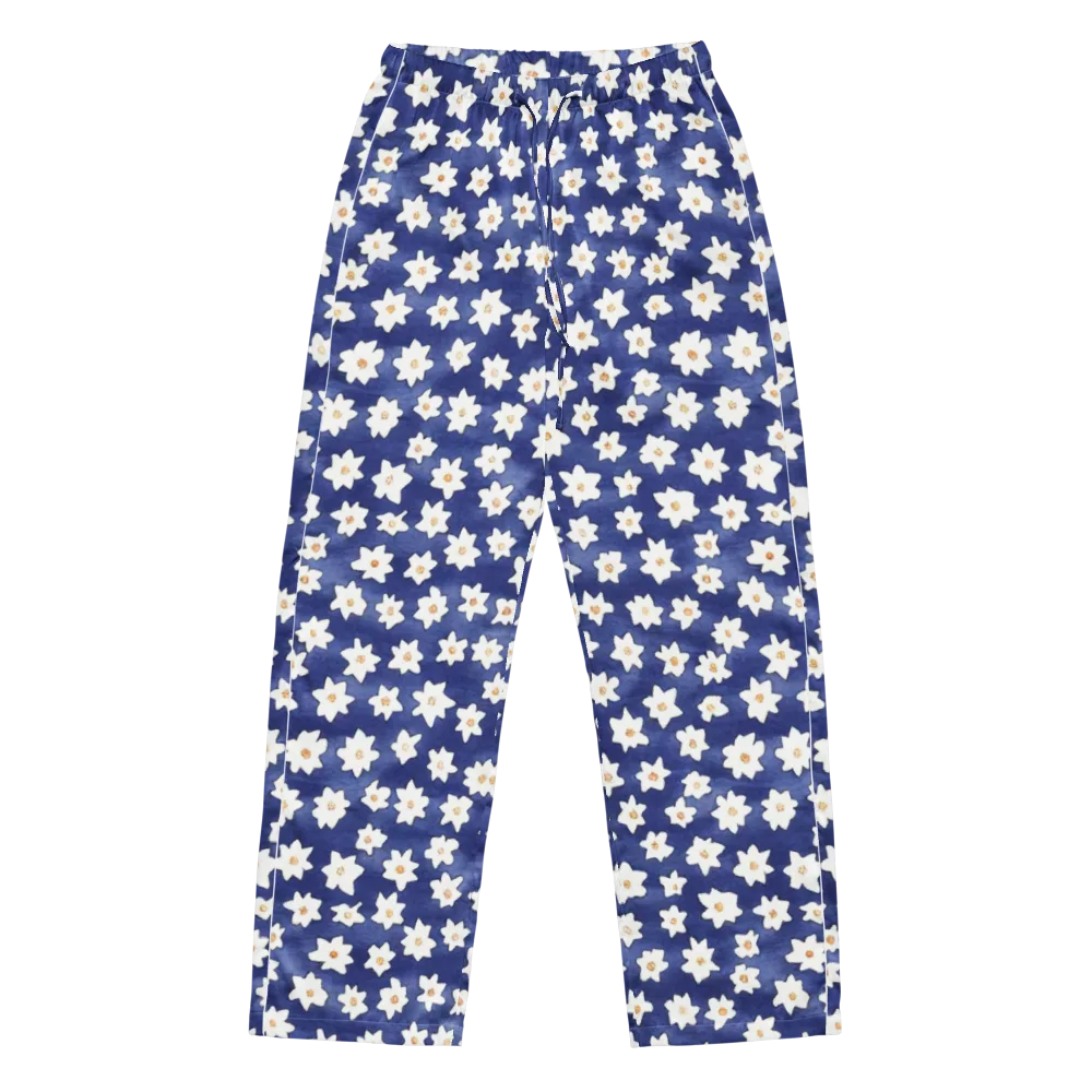 Indigo Blossom Drift on Women's Pajama Pants — Front