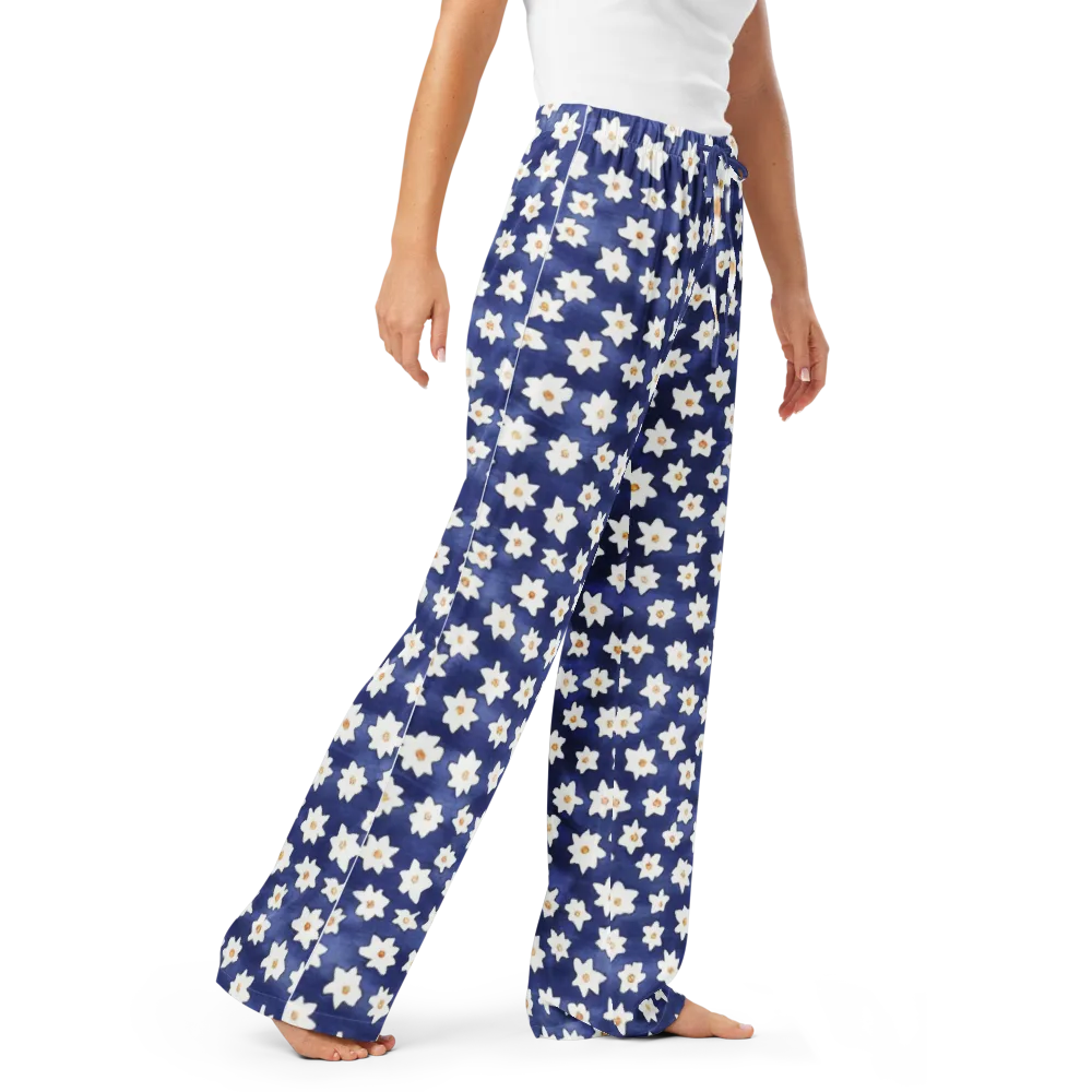 Indigo Blossom Drift on Women's Pajama Pants — Right Front