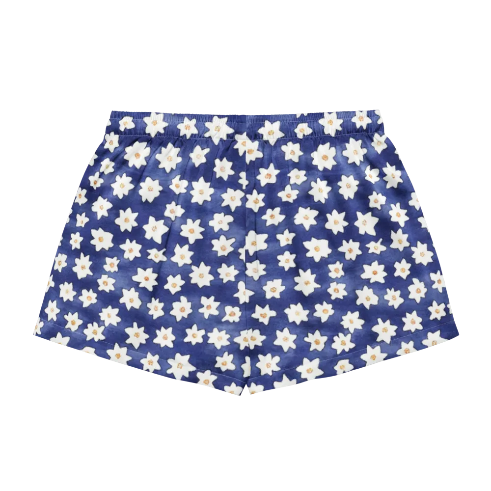 Indigo Blossom Drift on Women's Pajama Shorts — Back