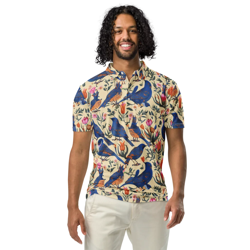Cobalt Songbirds on Men's Slim Fit Polo Shirt — Front