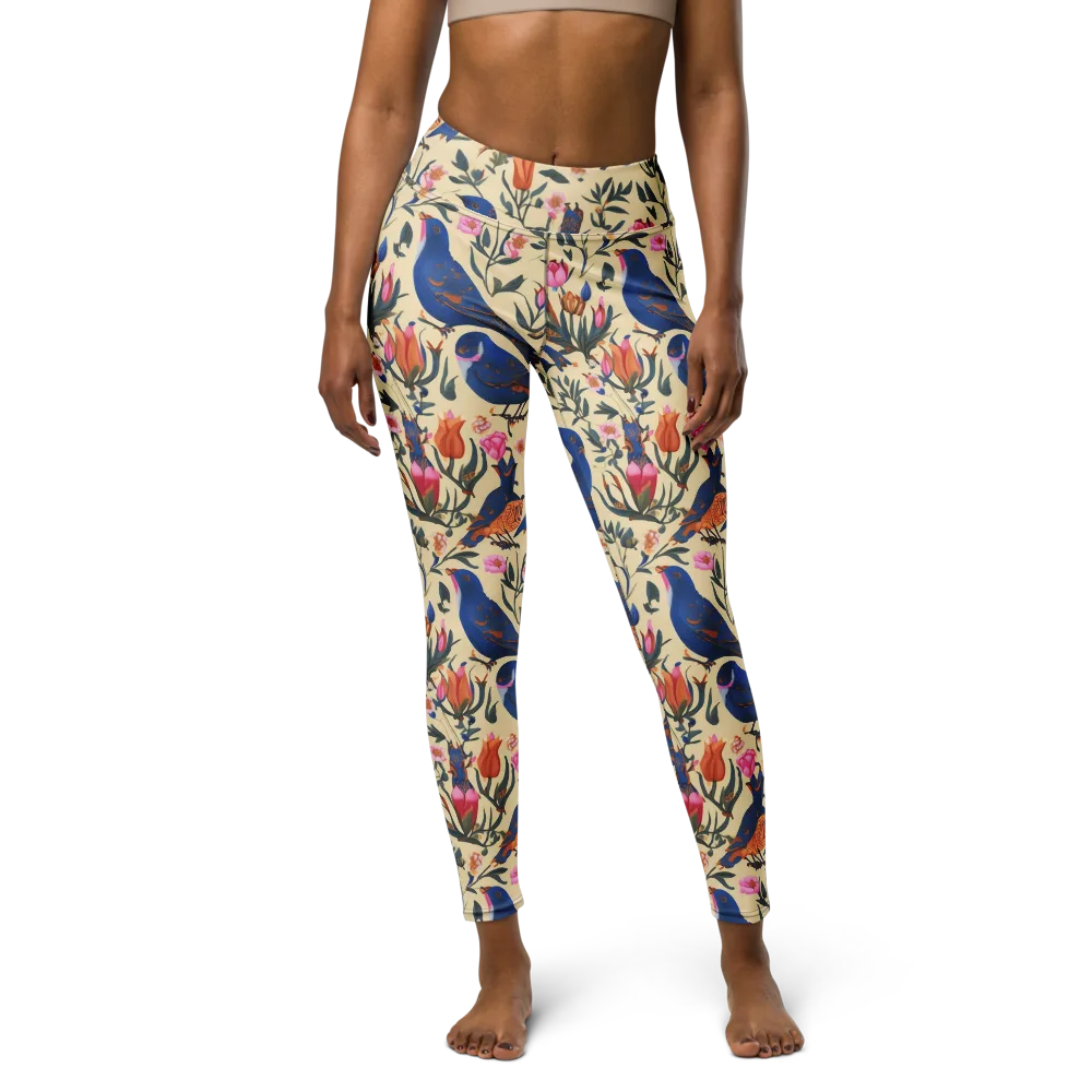 Cobalt Songbirds on Yoga Leggings — Front