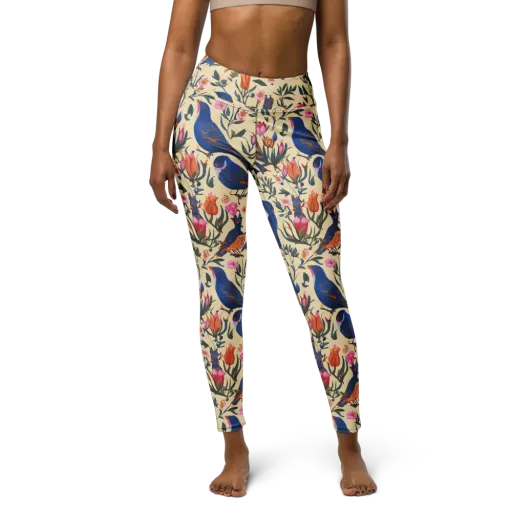 Cobalt Songbirds on a Yoga Leggings