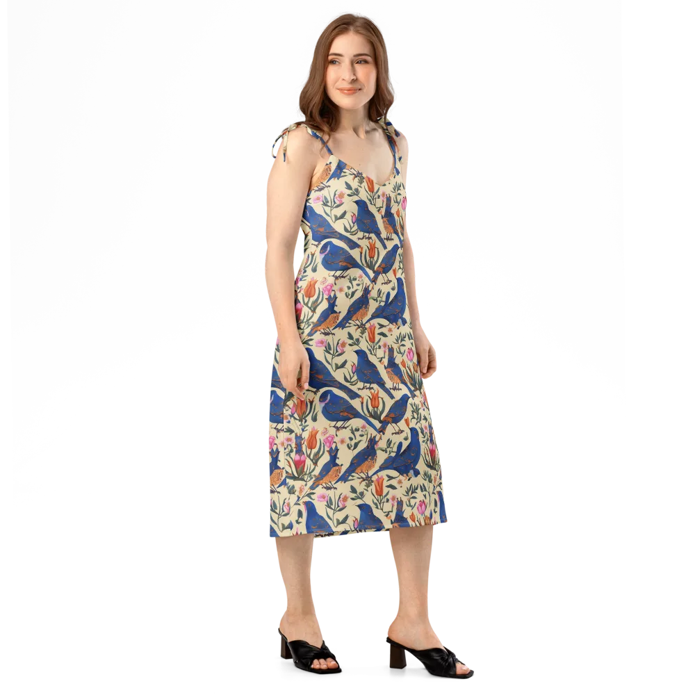 Cobalt Songbirds on Slip Dress — Right Front