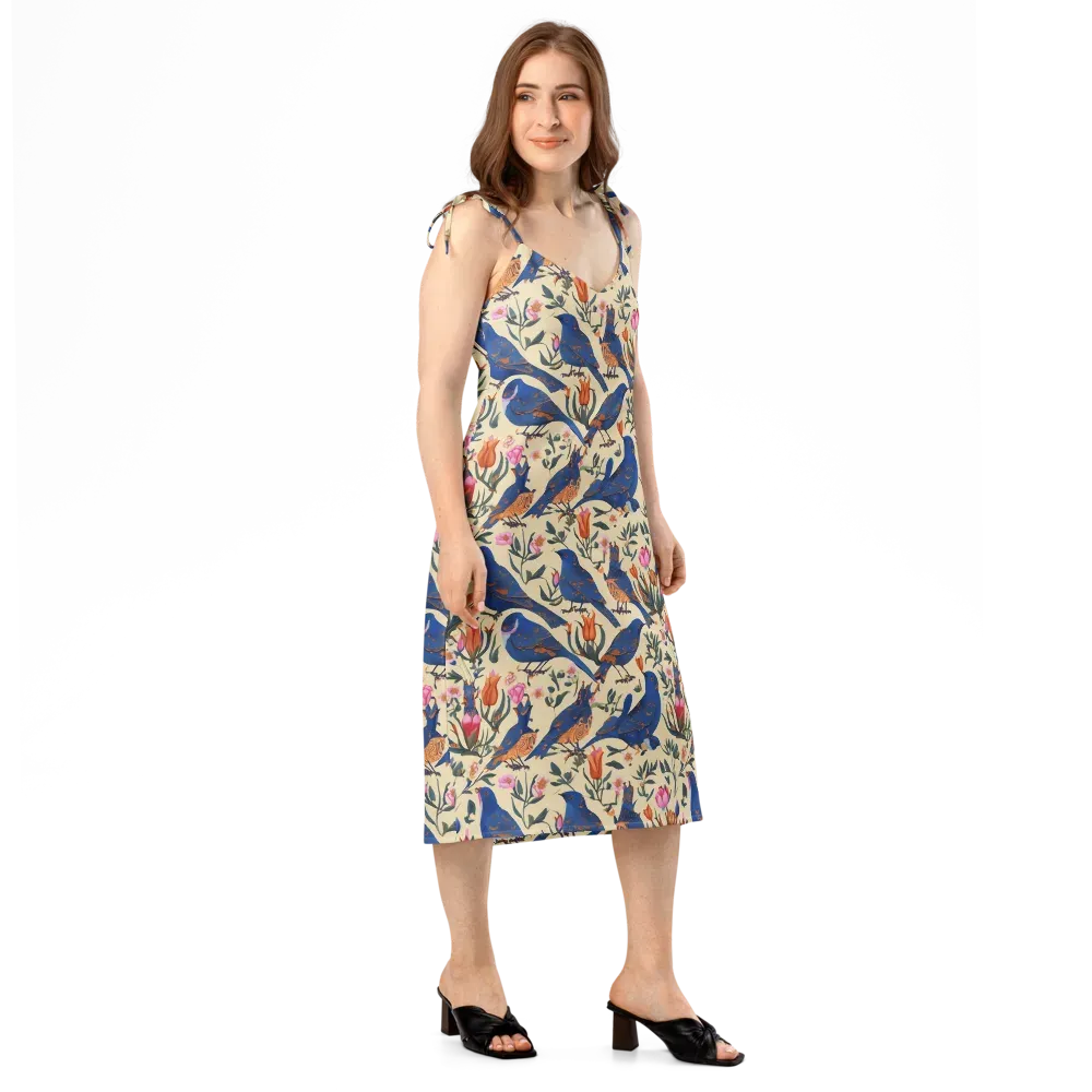 Cobalt Songbirds on Slip Dress — Right Front