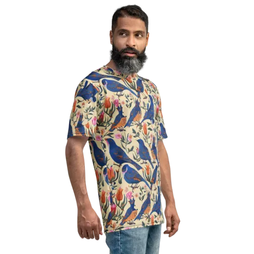 Cobalt Songbirds on a Men's Crew Neck T-Shirt