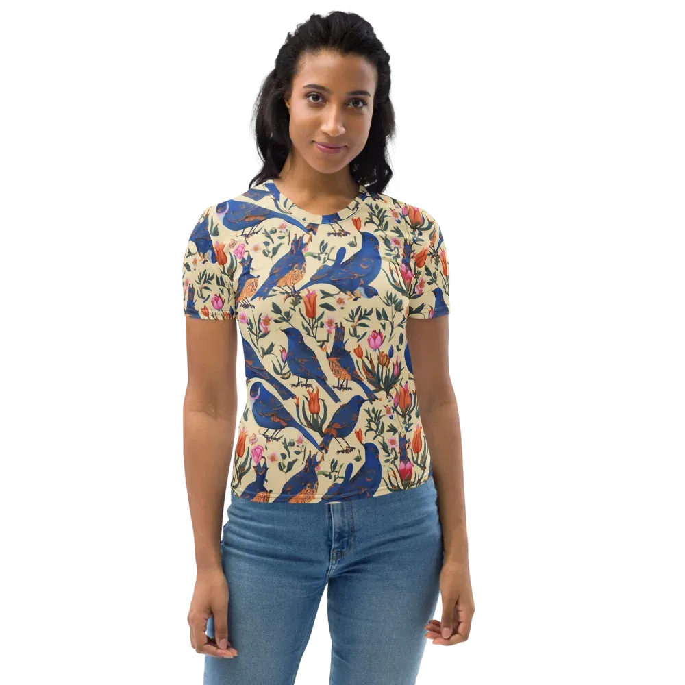 Cobalt Songbirds on Women's Crew Neck T-Shirt — Front