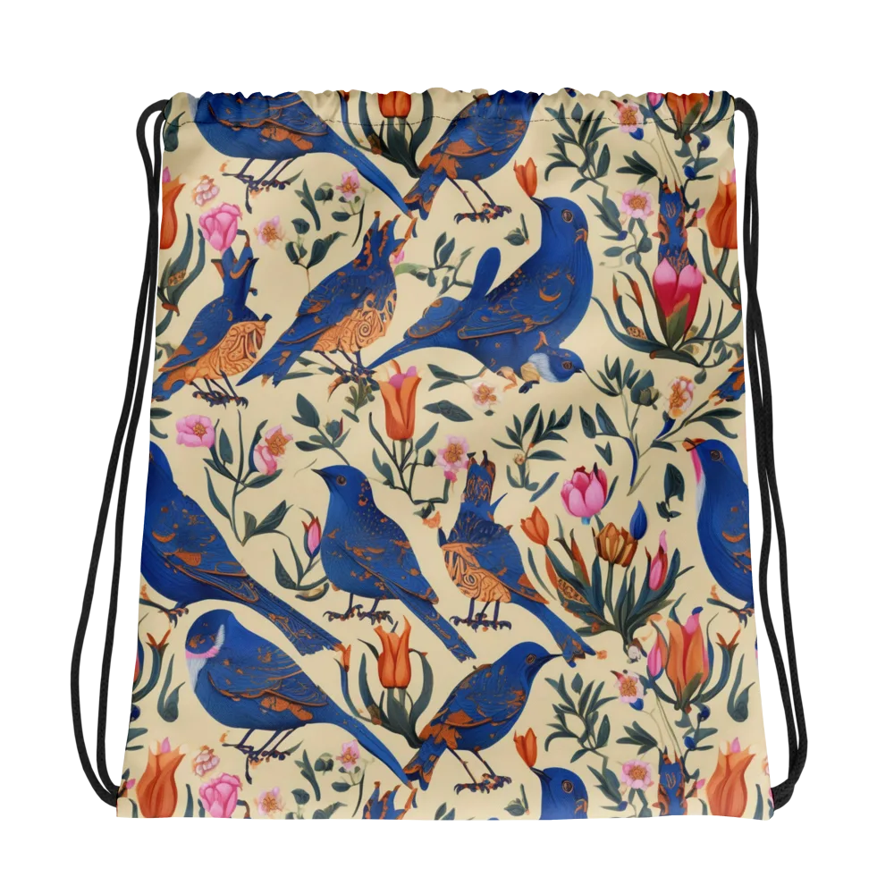 Cobalt Songbirds on Drawstring Bag — Photo