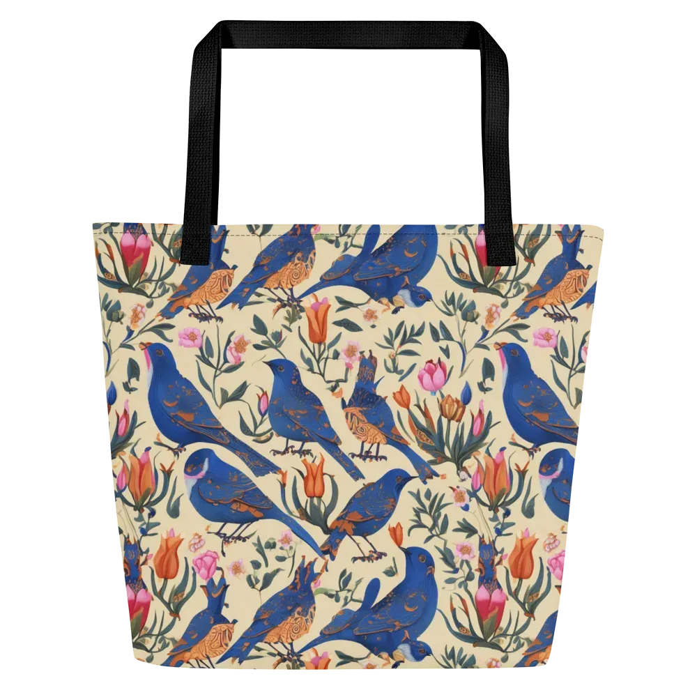 Cobalt Songbirds on Large Tote Bag W/ Pocket — Front