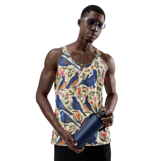 Cobalt Songbirds on a Men's Tank Top
